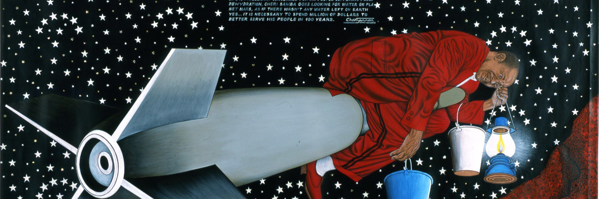 Chéri Samba. Water Problem. 2004. Acrylic on canvas, 53 1/8 × 78 3/4" (135 × 200 cm). CAAC-The Pigozzi Collection. Gift of Jean Pigozzi