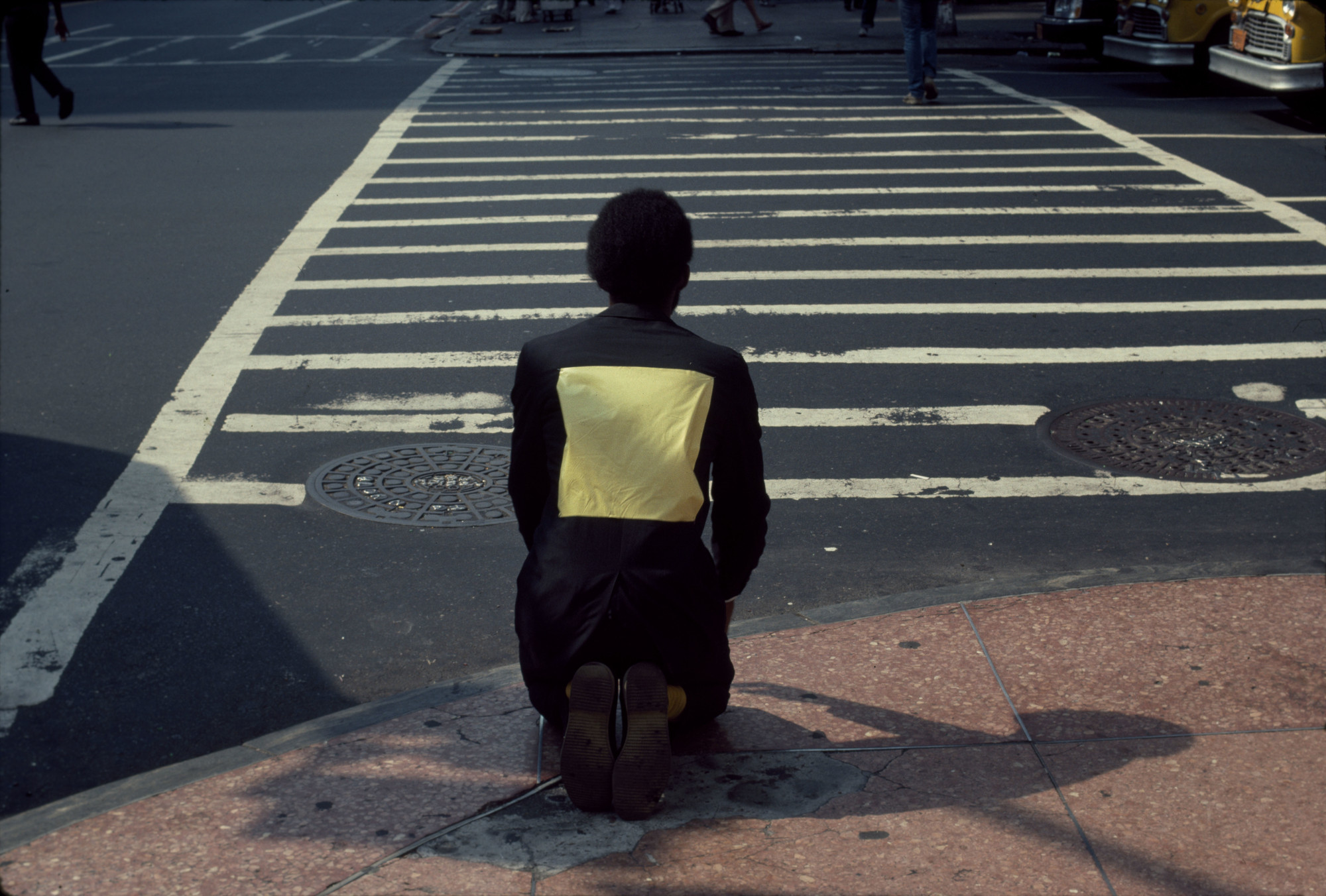 Pope.L (American, born 1955). _Times Square Crawl a.k.a. Meditation Square Piece, Times Square, New York_. 1978. Inkjet print, 10 × 15" (25.4 × 38.1 cm). The Museum of Modern Art, New York. Acquired in part through the generosity of Jill and Peter Kraus, Anne and Joel S. Ehrenkranz, The Contemporary Arts Council of The Museum of Modern Art , The Jill and Peter Kraus Media and Performance Acquisition Fund, and Jill and Peter Kraus in honor of Michael Lynne. © Pope.L, courtesy the artist