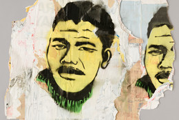 David Hammons. Free Nelson Mandela. 1987. Stencil on versos of torn and layered billboard papers, composition: 20 5/8 × 23 5/8" (52.4 × 60 cm); sheet (irreg): 28 13/16 x 28 9/16" (73 x 72.5 cm), Publisher: unpublished. Printer: the artist, New York. Edition: unique. John B. Turner Fund. © 2019 David Hammons