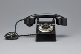 Richard Schadewell. Frankfurt (“Bauhaus”) telephone. 1929. Manufacturer: H. Fuld &amp; Co. Telefon und Telegraphenwerke AG, Frankfurt. Bakelite, nickel-plated sheet brass and paint, 5 1/8 × 4 5/16 × 6 1/8" (13 × 11 × 15.5 cm). Gift of Jo Carole and Ronald S. Lauder