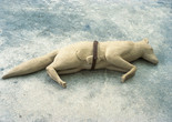 Mark Manders. Fox/Mouse/Belt. 1992. Painted bronze, belt, 6 x 15 x 44" (15.2 x 38.1 x 111.8 cm). Gift of the artist