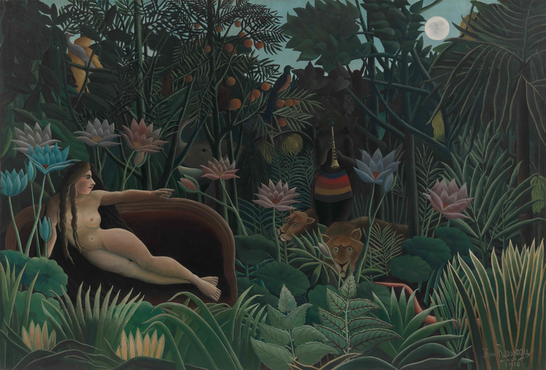 Henri Rousseau. The Dream. 1910. Oil on canvas. 6′ 8 1/2″ x 9′ 9 1/2″ (204.5 x 298.5 cm). The Museum of Modern Art, New York. Gift of Nelson A. Rockefeller
