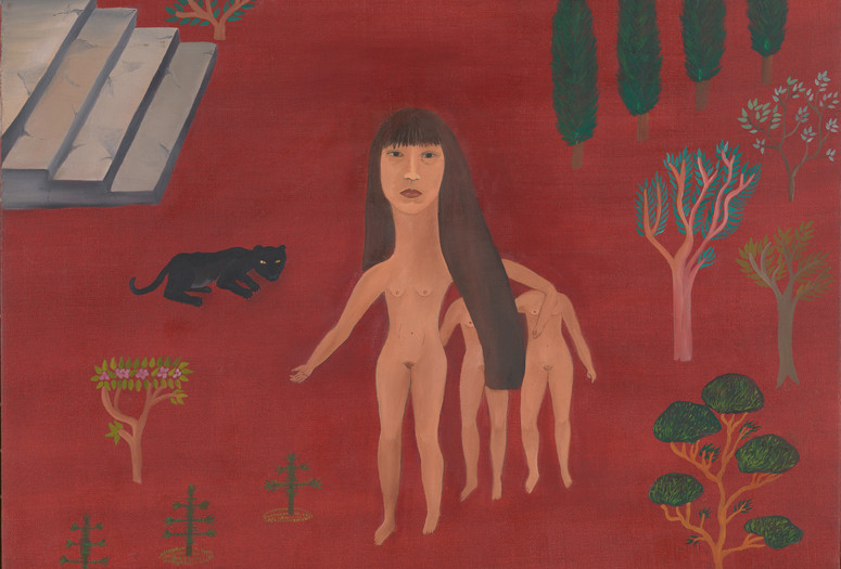 Cecilia Vicuña. Black Panther and Me (ii).1978. Oil on canvas, 26 1/2 x 33" (67.3 x 83.8 cm). Latin American and Caribbean Fund. © Cecilia Vicuña