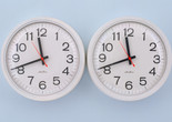 Felix Gonzalez Torres. Untitled (Perfect Lovers). 1991. Clocks, paint on wall.14 x 28 x 2 3/4" (35.6 x 71.2 x 7 cm), Gift of the Dannheisser Foundation, © 2019 The Felix Gonzalez-Torres Foundation, Courtesy Andrea Rosen Gallery, New York