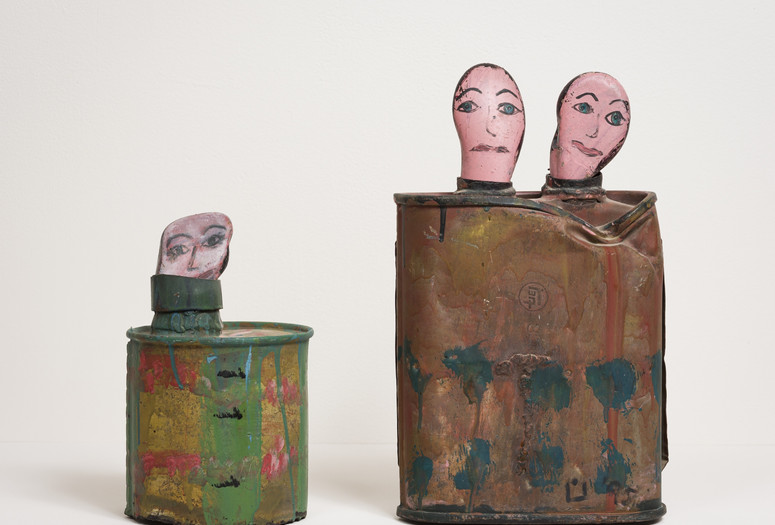 Nuha Al-Radi. Portrait of Zain Habboo. 1995. Painted metal canister and rock, 10 × 6″ (25.4 × 15.2 cm). Collection Aysar Akrawi. Photo: Kris Graves