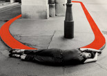VALIE EXPORT. Encirclement from the series Body Configurations. 1976. Gelatin silver print with red ink, 14 × 23 7/16" (35.5 × 59.6 cm). Purchased with Carl Jacobs Fund. © 2020 VALIE EXPORT/Artists Rights Society (ARS), New York/VBK, Austria