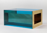 Donald Judd. Untitled. 1973. Brass and blue Plexiglas, 33 × 68 × 48" (83.8 × 172.7 × 121.9 cm). Solomon R. Guggenheim Museum, New York, Panza Collection, 1991. © 2020 Judd Foundation/Artists Rights Society (ARS), New York