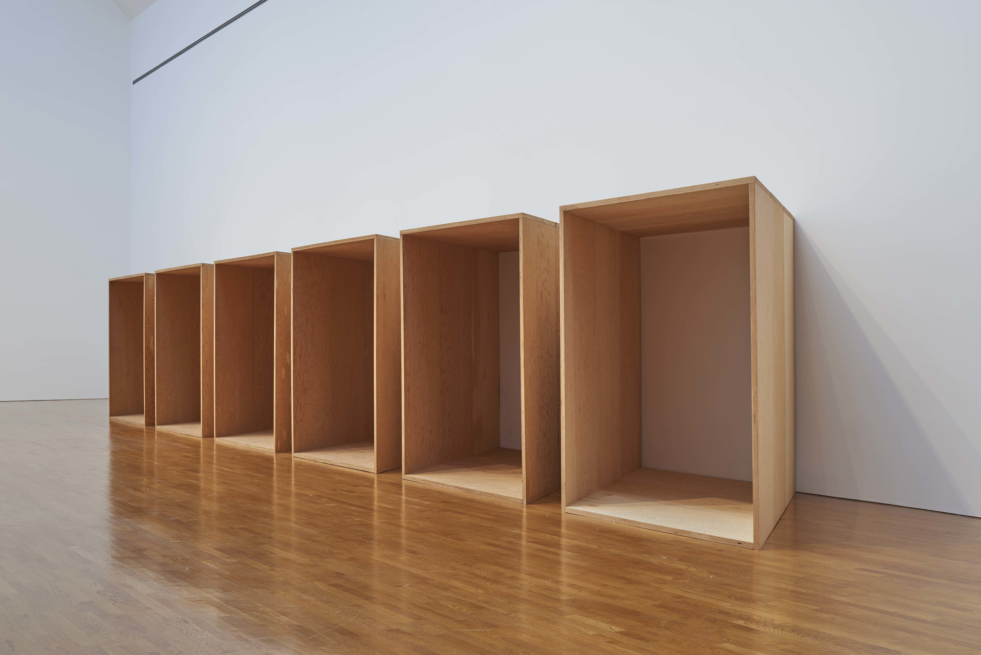 Donald Judd. _Untitled_. 1973. Plywood. Six units, each 72 × 143 × 72" (182.9 × 363.2 × 182.9 cm). The sixth unit fabricated in 1975. National Gallery of Canada, Ottawa. © 2020 Judd Foundation / Artists Rights Society (ARS), New York
