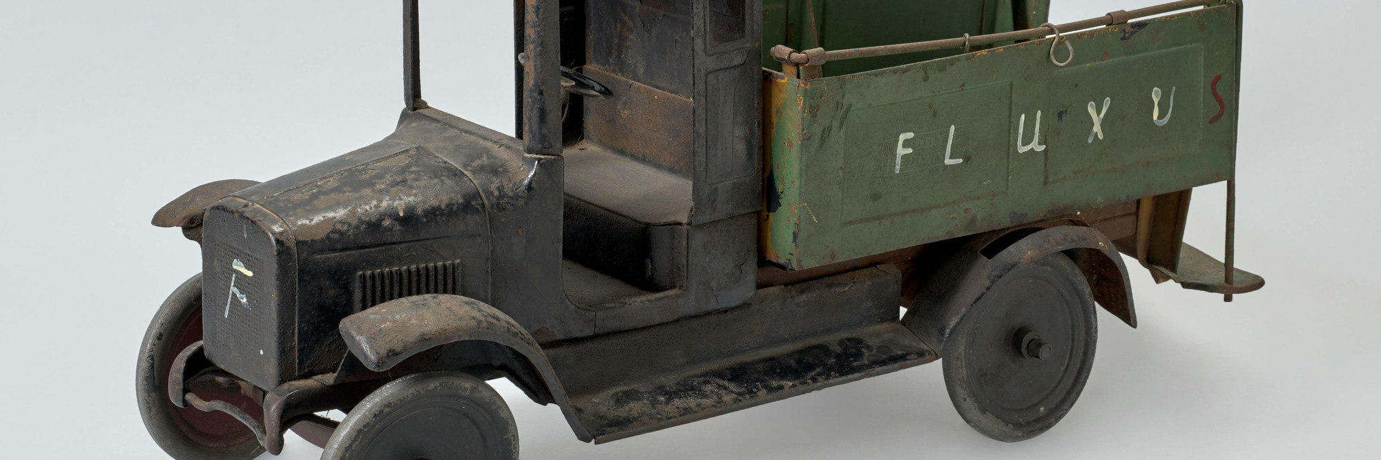 Nam June Paik. 3 F Truck. 1977. Toy truck with paint additions, 12 3/8 x 24 x 8 7/16" (31.5 x 61 x 21.5 cm). The Gilbert and Lila Silverman Fluxus Collection Gift. © 2020 Nam June Paik. Photo: Robert Gerhardt