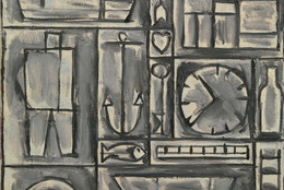 Joaquín Torres-García. Composition. 1931. Oil on canvas, 36 1/8 x 24" (91.7 x 61 cm), Gift of Larry Aldrich. Photo: Thomas Griesel