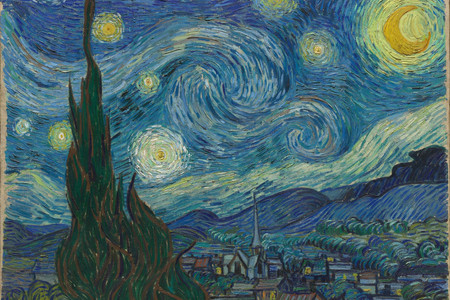 Vincent van Gogh. The Starry Night. 1889. Oil on canvas, 29 × 36 1/4" (73.7 × 92.1 cm). Acquired through the Lillie P. Bliss Bequest (by exchange). Conservation was made possible by the Bank of America Art Conservation Project.