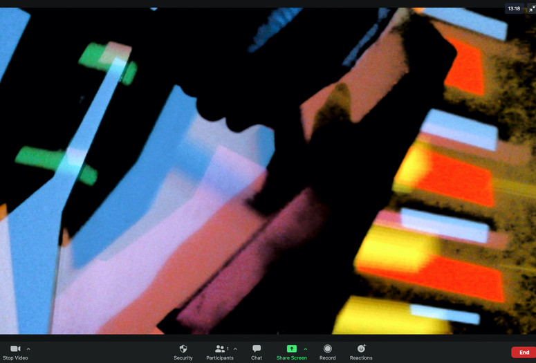Lindsay Packer, performance still from light work. Zoom screenshot. 2020. Courtesy the artist