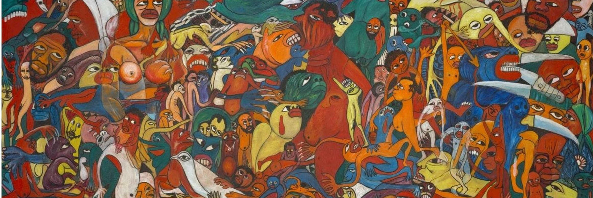 Malangatana Valente Ngwenya. Cry for Freedom. 1973. Oil on hardboard, 48 × 120 3/16" (121.9 × 305.3 cm). Gift of Glenn and Eva Dubin