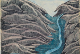 Joseph E. Yoakum. Grizzly Gulch Valley Ohansburg Vermont. n.d. Black ballpoint pen and watercolor on paper, 7 7/8 × 9 7/8" (20 × 25.1 cm). Gift of the Raymond K. Yoshida Living Trust and Kohler Foundation, Inc. © 2021 Joseph E. Yoakum