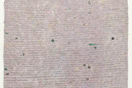 Howardena Pindell. Memory: Past. 1980–81. Acrylic, dye, paper, thread, tempera, photographic transfer, glitter, and powder on canvas, 126 × 84" (320 × 213.4 cm). Committee on Painting and Sculpture Funds and gift of The Friends of Education of The Museum of Modern Art. © 2021 Howardena Pindell. Courtesy of the artist and Garth Greenan Gallery, New York