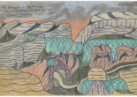 Joseph E. Yoakum. Mt Grazian in Maritime Alps near Emonaco Tunnel France and Italy by Tunnel. c. mid-1960s (stamped 1958). Black ballpoint pen, blue felt‑tip pen, and colored pencil on paper. Gift of the Raymond K. Yoshida Living Trust and Kohler Foundation, Inc. © 2021 Joseph E. Yoakum