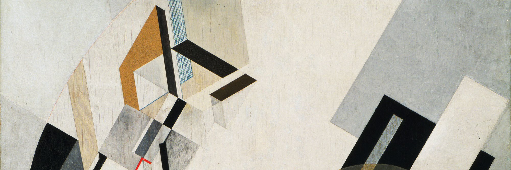 El Lissitzky. Proun 19D. 1921. Gesso, oil, collage of cut paper, cardboard, and silver paper on plywood, 38 3/8 x 38 1/4" (97.5 x 97.2 cm). Katherine S. Dreier Bequest. © 2021 Artists Rights Society (ARS), New York / VG Bild-Kunst, Bonn
