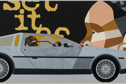 Derrick Adams. Joyride 2. 2021. Acrylic paint on wood panel, 59 5/8 × 119 3/8 × 2" (151.5 × 303.2 × 5.1 cm). Courtesy of the artist and Salon 94, New York