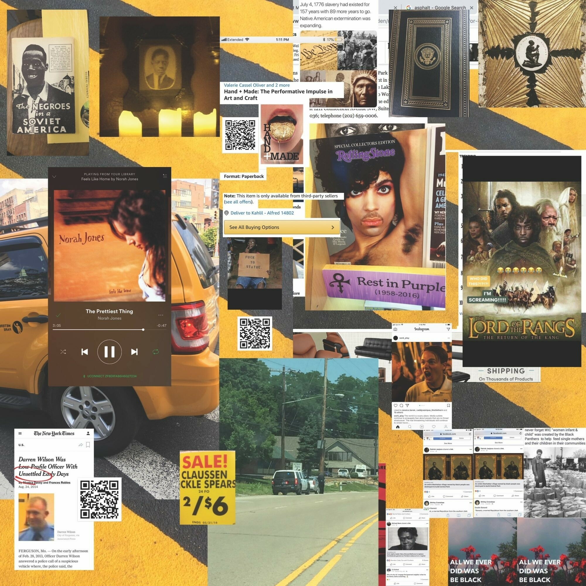 Kahlil Robert Irving. *Black and Yellow - CAUTION*. 2021. Digital print on adhesive fabric, 27 x 27″ (68.58 x 68.58 cm). Courtesy the artist