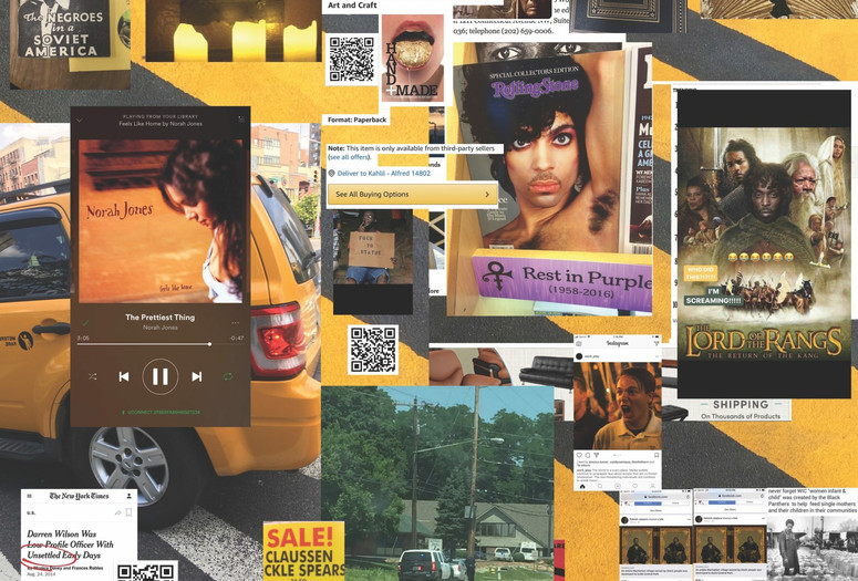 Robert Kahlil Irving. Black and Yellow – CAUTION. 2021. Digital print on adhesive fabric, 27 x 27". Courtesy of the artist