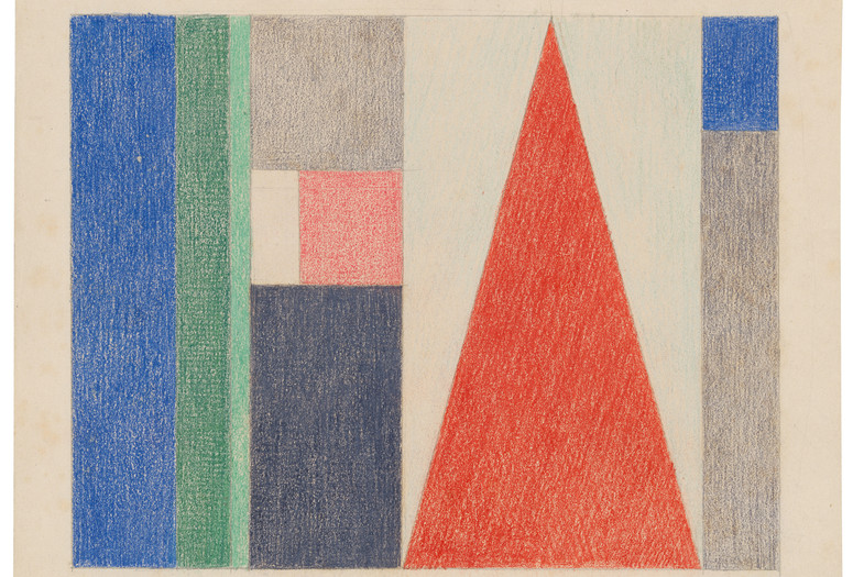 Sophie Taeuber-Arp. Large Triangle: Vertical-Horizontal Composition. 1916. Colored pencil and pencil on paper, 7 5/8 × 9 5/16" (19.3 × 23.6 cm). Stiftung Arp e.V., Berlin