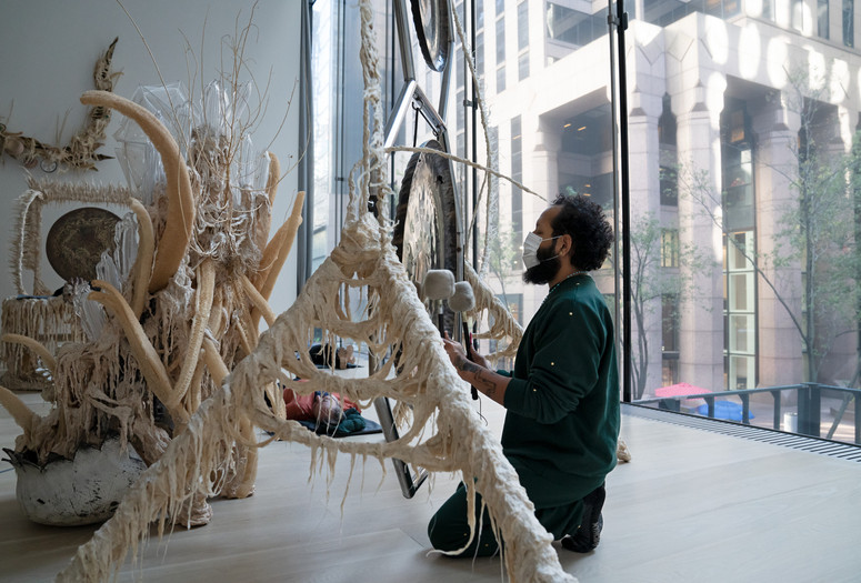Image of Guadalupe Maravilla Sound Bath performance. 2021 at The Museum of Modern Art, New York. Digital Image © 2021 The Museum of Modern Art, New York. Photo by Julieta Cervantes.