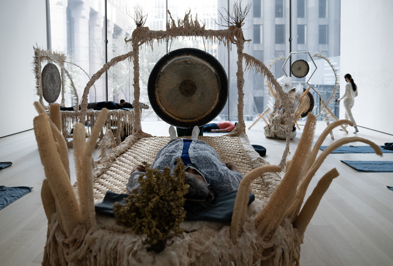 Image of Guadalupe Maravilla Sound Bath performance. 2021 at The Museum of Modern Art, New York. Digital Image © 2021 The Museum of Modern Art, New York. Photo by Julieta Cervantes.
