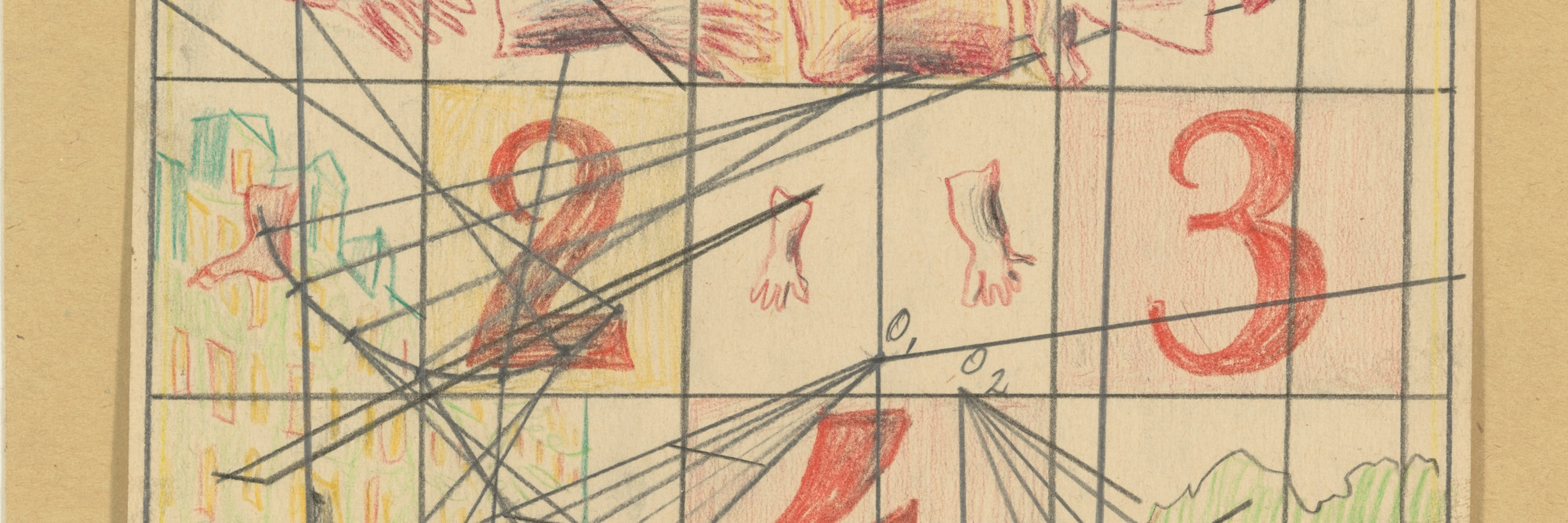 Ilya Kabakov. Untitled. 1968. Colored pencil and pencil on paper mounted on cardstock, 7 x 9 1/2" (17.8 x 24.1 cm). The Judith Rothschild Foundation Contemporary Drawings Collection Gift. © 2022 Ilya Kabakov