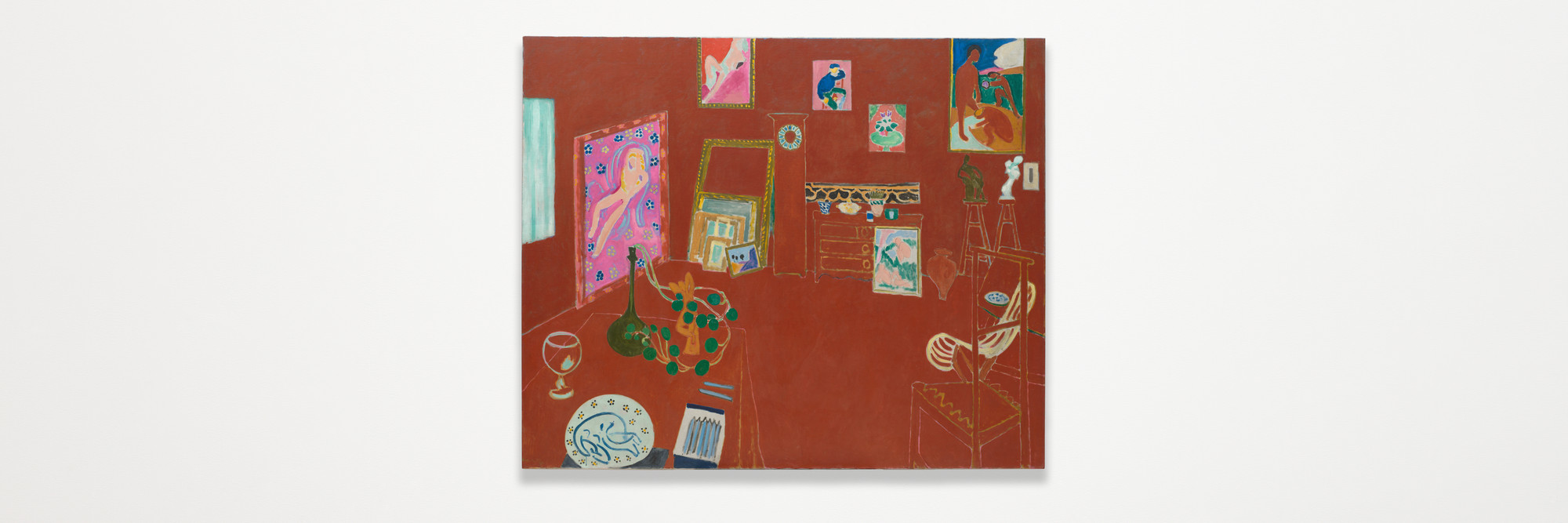 Henri Matisse. The Red Studio. Issy-les-Moulineaux, fall 1911. Oil on canvas, 71 1/4" × 7' 2 1/4" (181 × 219.1 cm). Mrs. Simon Guggenheim Fund. © 2021 Succession H. Matisse/Artists Rights Society (ARS), New York