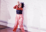 Senga Nengudi performing Air Propo at Just Above Midtown, 1981. Courtesy Senga Nengudi and Lèvy Gorvy
