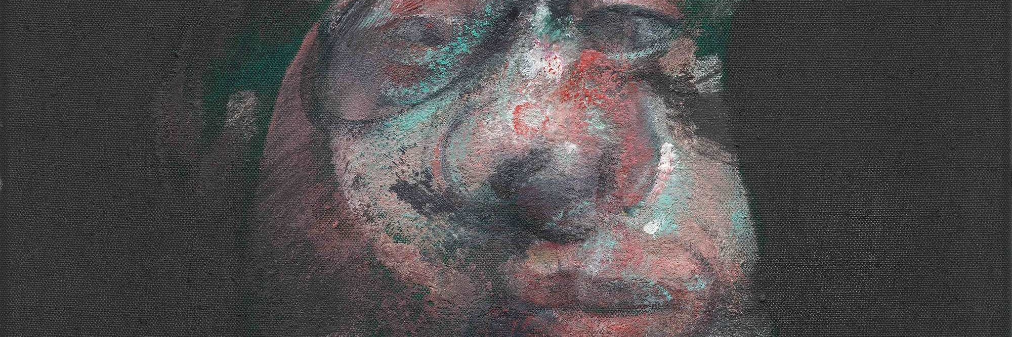 Francis Bacon. Detail from Study for Three Heads. 1962. Oil on canvas, three panels; each panel 14 1/8 × 12 1/8" (35.9 × 30.8 cm). The William S. Paley Collection. © 2022 Estate of Francis Bacon/Artists Rights Society (ARS), New York/DACS, London