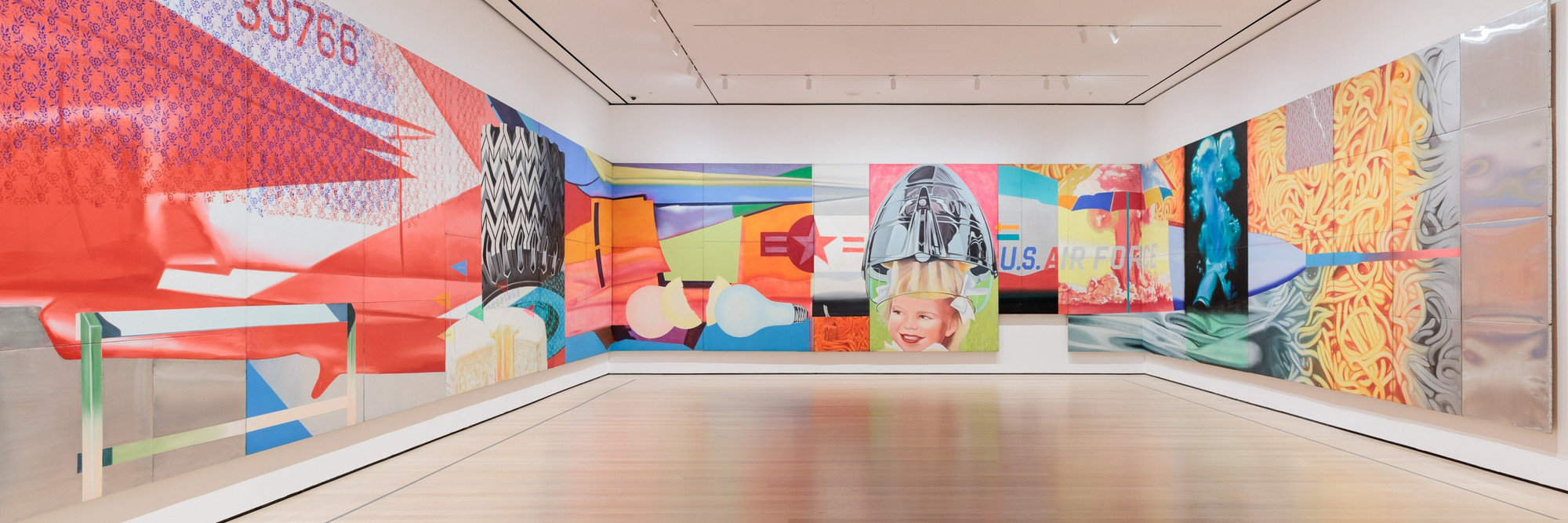 Installation view of the gallery “James Rosenquist's F-111” in the exhibition "Collection 1940s–1970s,” October 7, 2022 - October 7, 2023. Photographed in October 2022. The Museum of Modern Art New York. Digital Image © 2022 The Museum of Modern Art, New York. Photo by Emile Askey
