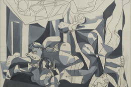 Pablo Picasso. The Charnel House. Paris, 1944-45. Oil and charcoal on canvas, 6' 6 5/8" x 8' 2 1/2" (199.8 x 250.1 cm). Mrs. Sam A. Lewisohn Bequest (by exchange), and Mrs. Marya Bernard Fund in memory of her husband Dr. Bernard Bernard, and anonymous funds. © 2021 Estate of Pablo Picasso / Artists Rights Society (ARS), New York