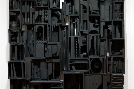 Louise Nevelson. Sky Cathedral. 1958. Painted wood, 11' 3 1/2" × 10' 1/4" × 18" (343.9 × 305.4 × 45.7 cm). Gift of Mr. and Mrs. Ben Mildwoff. © 2023 Estate of Louise Nevelson/Artists Rights Society (ARS), New York