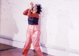 Senga Nengudi performing Air Propo at Just Above Midtown, 1981. Courtesy Senga Nengudi and Lèvy Gorvy
