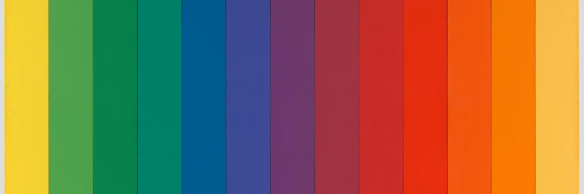 Ellsworth Kelly. Spectrum IV. 1967. Oil on canvas, 13 panels, 9' 9" × 9' 9" (297.2 × 297.2 cm). The Museum of Modern Art, New York. Mrs. John Hay Whitney Bequest and The Sidney and Harriet Janis Collection (both by exchange), and gift of Irving Blum. © 2023 Ellsworth Kelly