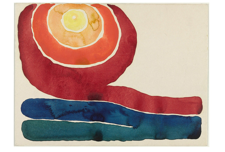 Georgia O’Keeffe. Evening Star No.III, 1917. Watercolor on paper mounted on board, 8 7/8 x 11 7/8″ (22.7 x 30.4 cm). The Museum of Modern Art, New York. Mr. and Mrs. Donald B. Straus Fund, 1958. © 2023 Georgia O’Keeffe Museum/Artists Rights Society (ARS), New York