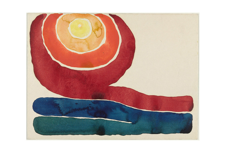 Georgia O’Keeffe. Evening Star No.III. 1917. Watercolor on paper mounted on board. Mr. and Mrs. Donald B. Straus Fund, 1958. © 2022 Georgia O’Keeffe Museum/Artists Rights Society (ARS), New York