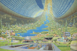 Don Davis. Stanford torus interior view. 1975. Acrylic on board, 17 × 22" (43.1 × 55.9 cm). Commissioned by NASA for Richard D. Johnson and Charles Holbrow, eds., Space Settlements: A Design Study (Washington, DC: NASA Scientific and Technical Information Office, 1977). Illustration never used. Collection Don Davis