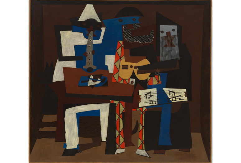 Pablo Picasso. Three Musicians. Fontainebleau, summer 1921. Oil on canvas. The Museum of Modern Art, New York. Mrs. Simon Guggenheim Fund. © 2023 Estate of Pablo Picasso/Artists Rights Society (ARS), New York