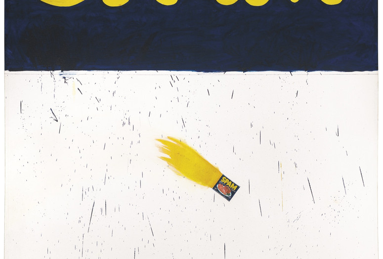 Ed Ruscha. Actual Size. 1962. Oil on canvas, 67 1/16 × 72 1/16" (170.3 × 183.0 cm). Los Angeles County Museum of Art, anonymous gift through the Contemporary Art Council. © 2023 Edward Ruscha. Photo © Museum Associates/LACMA