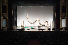 Installation view, Nour Mobarak: Dafne Phono, Municipal Theatre of Piraeus, 2023. Photo: Stathis Mamalakis. Courtesy the artist and Sylvia Kouvali, London/Piraeus