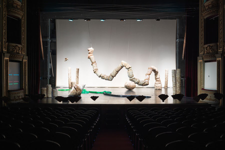 Installation view, Nour Mobarak: Dafne Phono, Municipal Theatre of Piraeus, 2023. Photo: Stathis Mamalakis. Courtesy the artist and Sylvia Kouvali, London/Piraeus