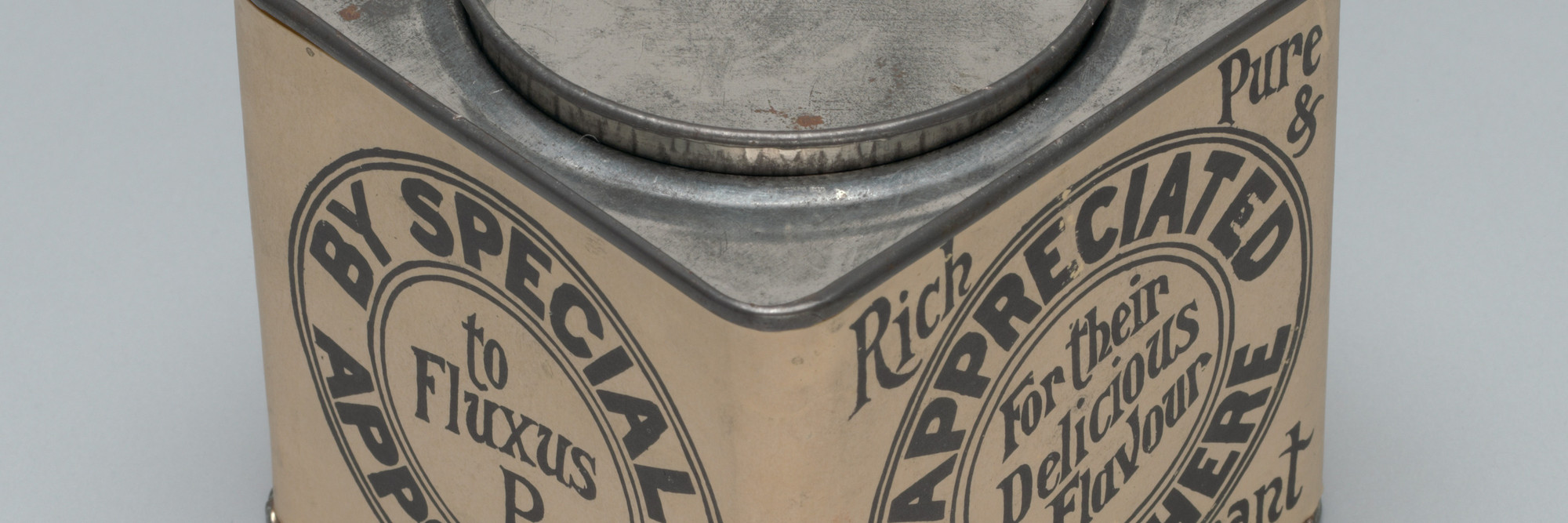 Alison Knowles. Bean Rolls. c. 1964. Metal tin with offset label, containing dried beans and 16 offset scrolls, overall: 3 1/4 × 3 1/4 × 3 1/8" (8.2 x 8.2 x 8 cm). Publisher: Fluxus. The Museum of Modern Art, New York. The Gilbert and Lila Silverman Fluxus Collection Gift. © 2023 Alison Knowles