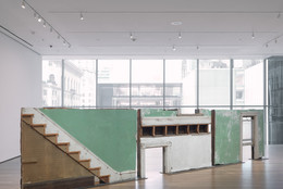 Gordon Matta-Clark. Bingo. 1974. Building fragments: painted wood, metal, plaster, and glass, three sections, overall 69" × 25' 7" × 10" (175.3 × 779.8 × 25.4 cm). The Museum of Modern Art, New York. Nina and Gordon Bunshaft Bequest Fund, Nelson A. Rockefeller Bequest Fund, and the Enid A. Haupt Fund. © 2023 Estate of Gordon Matta-Clark/Artists Rights Society (ARS), New York