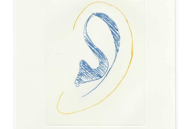 John Baldessari. Untitled from Six Ear Drawings (Complementary Colors). 2007. One from a portfolio of six photoengravings, printed in color, plate: 11 × 8 1/2" (28 × 21.5 cm); sheet: 16 1/2 × 13 1/2" (42 × 34.2 cm). Publisher: Edition Jacob Samuel, Santa Monica. Printer: Edition Jacob Samuel, Santa Monica. Edition: 25. The Museum of Modern Art, New York. Gift of Jacob and Yael Samuel in honor of Elsbieta von Espy. © 2023 John Baldessari