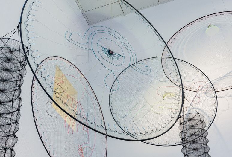 Installation view of the exhibition Carolina Caycedo: Spiral for Shared Dreams, The Museum of Modern Art, New York, November 11, 2023–May 19, 2024. Photo: Jonathan Dorado. Digital image © 2024 The Museum of Modern Art, New York