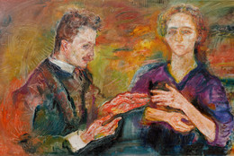 Oskar Kokoschka. Hans Tietze and Erica Tietze-Conrat. 1909. Oil on canvas, 30 1/8 × 53 5/8" (76.5 × 136.2 cm). The Museum of Modern Art, New York. Abby Aldrich Rockefeller Fund. ©️ 2023 Artists Rights Society (ARS), New York/Pro Litteris, Zurich