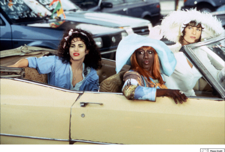 To Wong Foo, Thanks for Everything! Julie Newmar. 1995. USA. Directed by Beeban Kidron. Courtesy Photofest Image description: Drag queens Vida Boheme, Noxeema Jackson, and Chi-Chi Rodriguez sit in a yellow car.