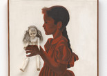 Adrian Piper. Self-Portrait at Age 5 with Doll. 1966. Oil on canvas, doll, 30 1/2 × 20 5/8 × 4 1/2" (77.5 × 52.4 × 11.4 cm). Gift of Lonti Ebers. © 2024 Adrian Piper